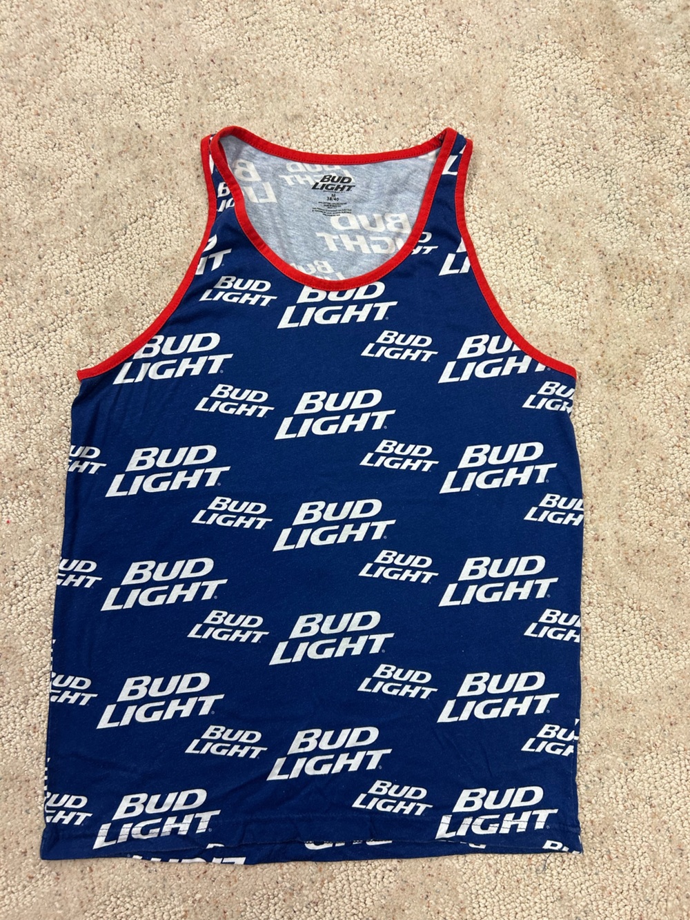 Bud Light Men’s Blue Logo Tank Top with Red Trim Medium